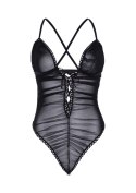 Sheer ruched lace up teddy