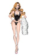 BOMBSHELL BOUDOIR FRONT BONING CORSET SET BLACK, M