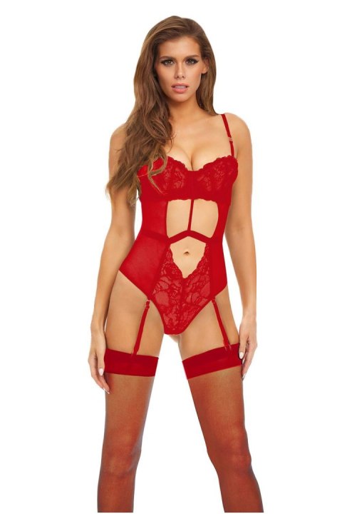 BOMBSHELL BOUDOIR STRAP OVERLAY TEDDY RED, S BOMBSHELL BOUDOIR STRAP OVERLAY TEDDY RED, S