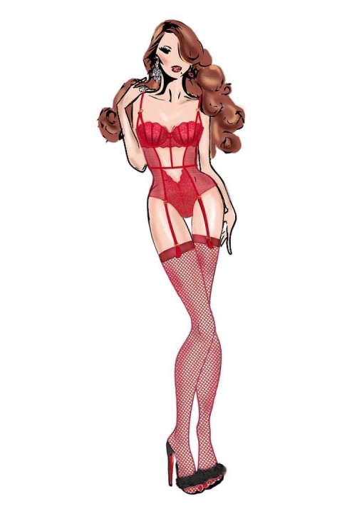 BOMBSHELL BOUDOIR STRAP OVERLAY TEDDY RED, S BOMBSHELL BOUDOIR STRAP OVERLAY TEDDY RED, S