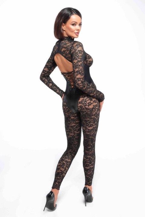 Koronkowy catsuit Enigma z gorsetem pod biustem XL Noir Handmade Koronkowy catsuit Enigma z gorsetem pod biustem XL Noir Handmade