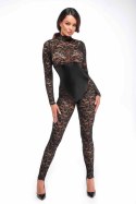 Koronkowy catsuit Enigma z gorsetem pod biustem M Noir Handmade