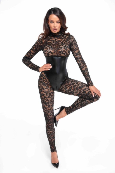 Koronkowy catsuit Enigma z gorsetem pod biustem S Noir Handmade Koronkowy catsuit Enigma z gorsetem pod biustem S Noir Handmade