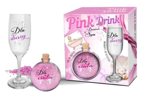 PINK DRINK- Zestaw - kieliszek do szampana i kula z solą do kąpieli - Dla duszy. Dla ciała. PINK DRINK- Zestaw - kieliszek do szampana i kula z solą do kąpieli - Dla duszy. Dla ciała.