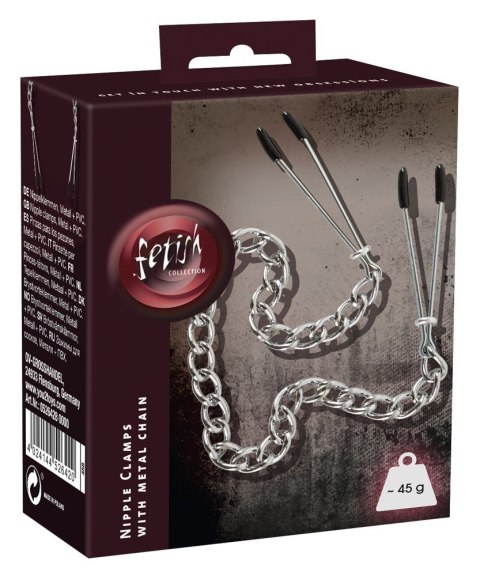 KLIPSY KLAMRY NA SUTKI Z ŁAŃCUSZKIEM SILIKON BDSM