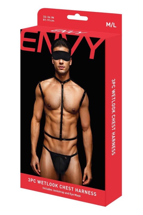 ENVY 3 PCS WETLOOK CHEST HARNESS, M/L ENVY 3 PCS WETLOOK CHEST HARNESS, M/L