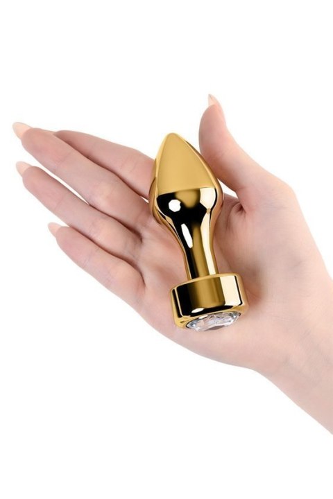 Gold anal plug TOYFA Metal with white round-shaped gem , length 7 cm, diameter 2-3,5 cm, weight 140 gr Gold anal plug TOYFA Metal with white round-shaped gem , length 7 cm, diameter 2-3,5 cm, weight 140 gr
