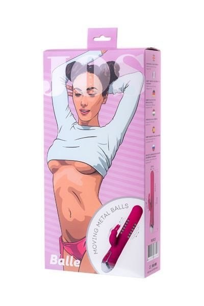 JOS BALLE, Vibrator with clitoral stimulator with moving balls, silicone, pink, 23 cm JOS BALLE, Vibrator with clitoral stimulator with moving balls, silicone, pink, 23 cm