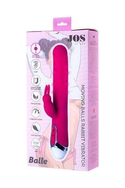 JOS BALLE, Vibrator with clitoral stimulator with moving balls, silicone, pink, 23 cm JOS BALLE, Vibrator with clitoral stimulator with moving balls, silicone, pink, 23 cm