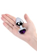 Silver anal plug with purple gem heart-shaped