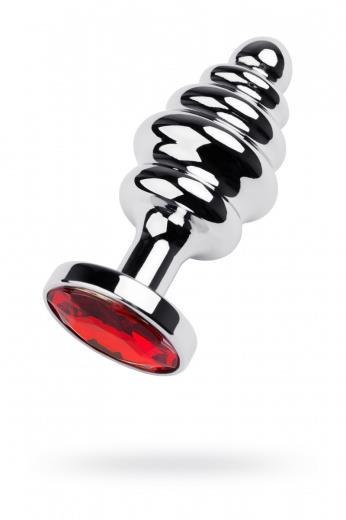 Silver anal plug with red gem Silver anal plug with red gem
