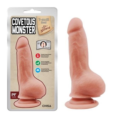 DILDO COVETOUS MONSTER, 20 CM, TPE, BEŻOWE, Z PRZYSSAWKĄ
