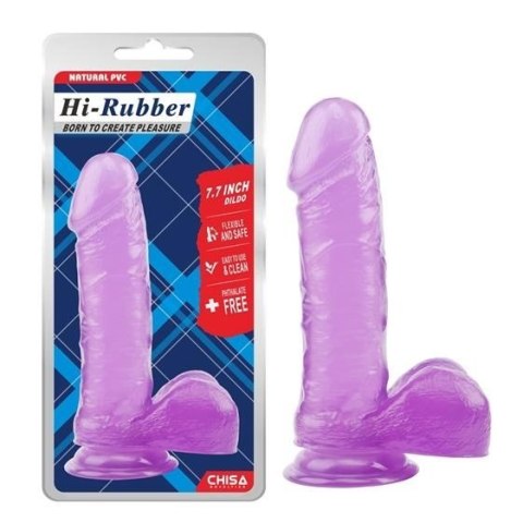 DILDO Z JĄDRAMI NA PRZYSSAWCE CHISA HI-RUBBER 19,5 CM, FIOLETOWE