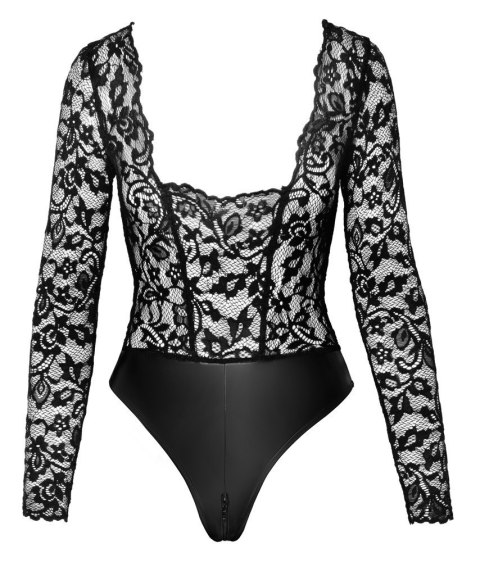 Psyche bodysuit of lace and wetlook XL Noir Handmade
