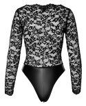 Psyche bodysuit of lace and wetlook XL Noir Handmade