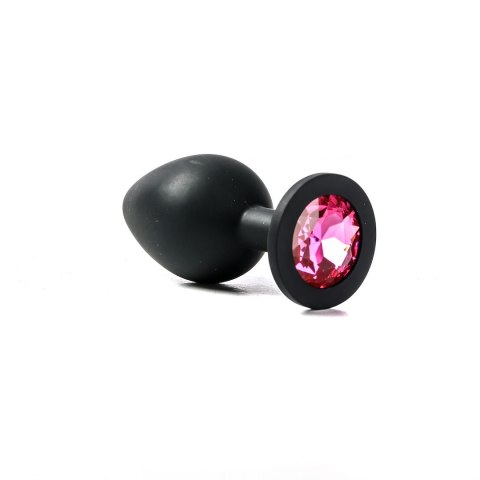 Korek Analny Silikonowy Czarny Rozmiar M Kryształ Ciemno Różowy