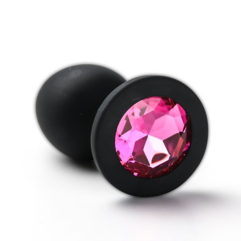 Korek Analny Silikonowy Czarny Rozmiar S Kryształ Ciemno Różowy