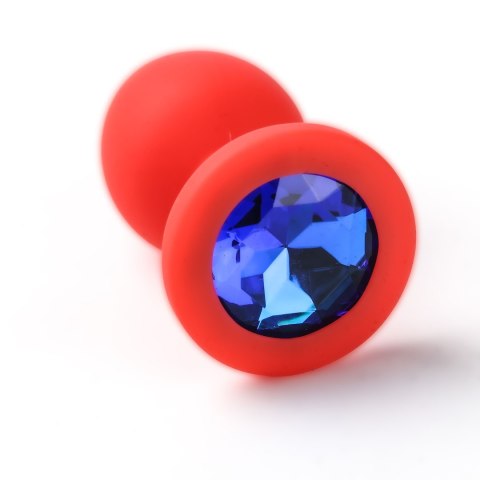 Korek Analny Silikonowy Czerwony Rozmiar S Kryształ Ciemno Niebieski