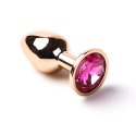 Korek Analny Stalowy Różowe Złoto Rozmiar S Kryształ Ciemno Różowy