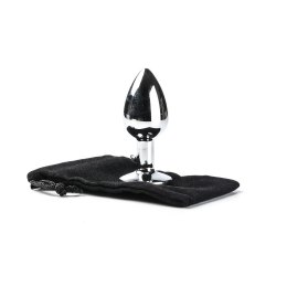 Korek Analny Stalowy Srebrny Rozmiar S Kryształ Ciemno Różowy