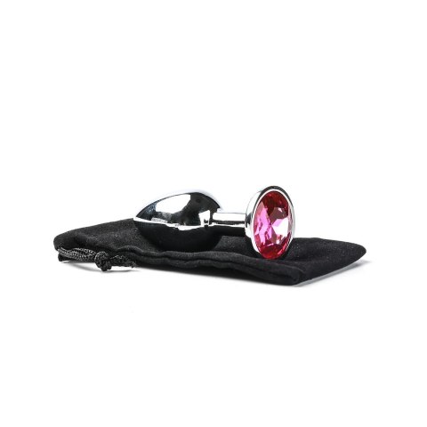 Korek Analny Stalowy Srebrny Rozmiar S Kryształ Ciemno Różowy