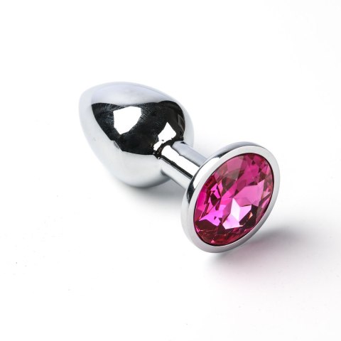 Korek Analny Stalowy Srebrny Rozmiar S Kryształ Ciemno Różowy