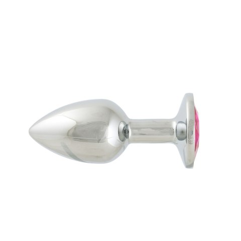 Korek Analny Stalowy Srebrny Rozmiar S Kryształ Ciemno Różowy