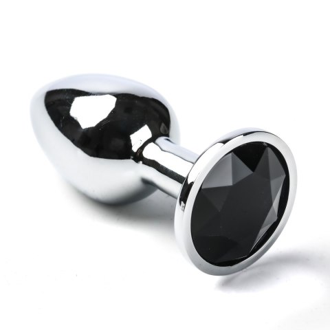 Korek Analny Stalowy Srebrny Rozmiar S Kryształ Czarny