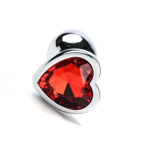 Korek Analny Stalowy Srebrny Rozmiar S Kryształ Czerwone Serce