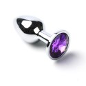 Korek Analny Stalowy Srebrny Rozmiar S Kryształ Jasno Fioletowy