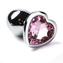 Korek Analny Stalowy Srebrny Rozmiar S Kryształ Jasno Różowe Serce