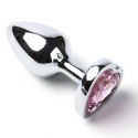 Korek Analny Stalowy Srebrny Rozmiar S Kryształ Jasno Różowe Serce
