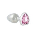 Korek Analny Stalowy Srebrny Rozmiar S Kryształ Jasno Różowe Serce