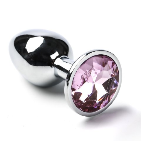 Korek Analny Stalowy Srebrny Rozmiar S Kryształ Jasno Różowy