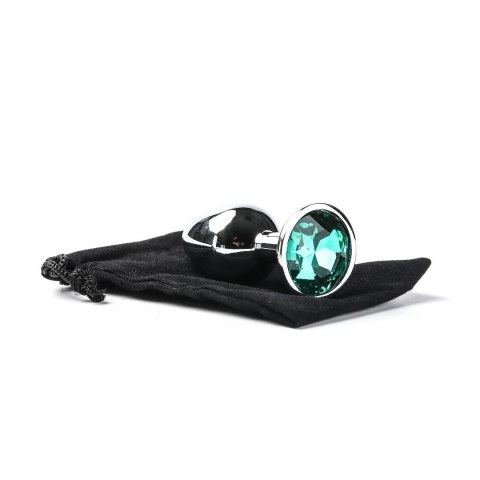 Korek Analny Stalowy Srebrny Rozmiar S Kryształ Zielony