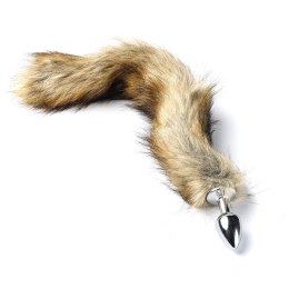 Korek Analny Stalowy Srebrny Rozmiar S Lisi Ogonek Brązowy