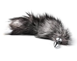 Korek Analny Stalowy Srebrny Rozmiar S Lisi Ogonek Czarny