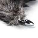 Korek Analny Stalowy Srebrny Rozmiar S Lisi Ogonek Czarny