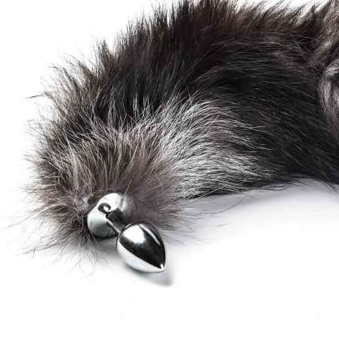 Korek Analny Stalowy Srebrny Rozmiar S Lisi Ogonek Czarny