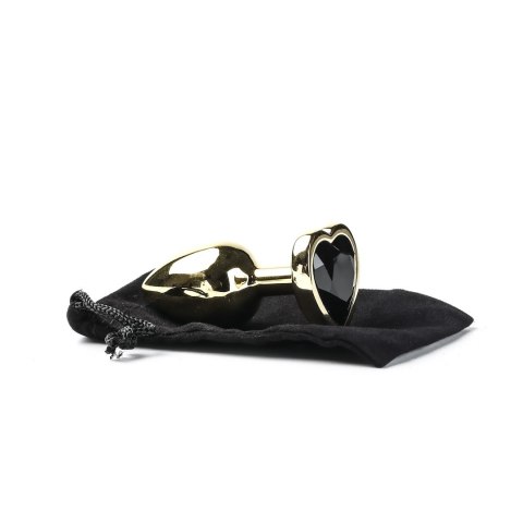 Korek Analny Stalowy Złoty Rozmiar S Kryształ Czarne Serce