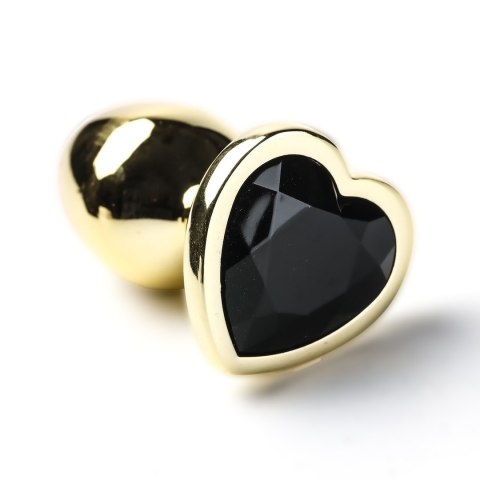 Korek Analny Stalowy Złoty Rozmiar S Kryształ Czarne Serce