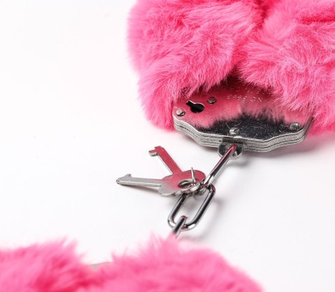 Kajdanki Erotyczne Metalowe Z Futerkiem Ciemno Różowe