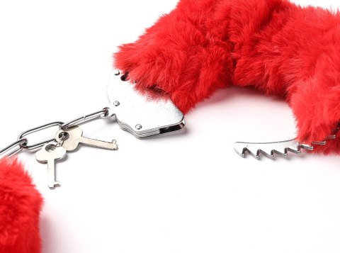 Kajdanki Erotyczne Metalowe Z Futerkiem Czerwone