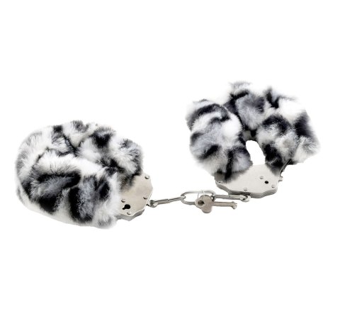 Kajdanki Erotyczne Metalowe z Futerkiem Panterka Biało Czarne