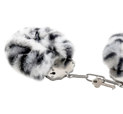 Kajdanki Erotyczne Metalowe z Futerkiem Panterka Biało Czarne