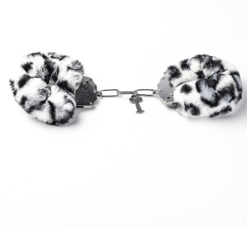 Kajdanki Erotyczne Metalowe z Futerkiem Panterka Biało Czarne