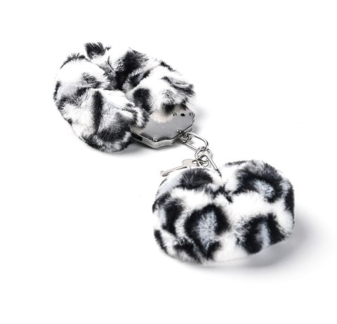 Kajdanki Erotyczne Metalowe z Futerkiem Panterka Biało Czarne