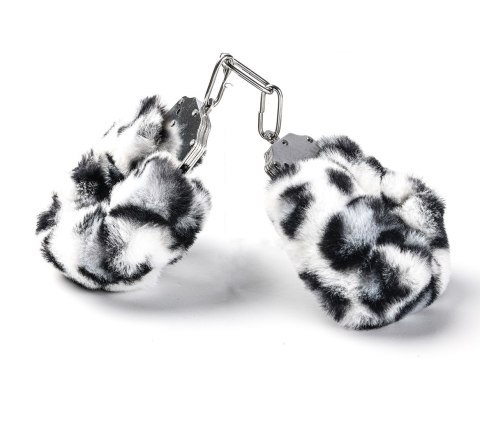 Kajdanki Erotyczne Metalowe z Futerkiem Panterka Biało Czarne