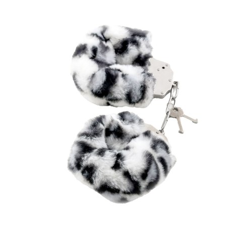 Kajdanki Erotyczne Metalowe z Futerkiem Panterka Biało Czarne