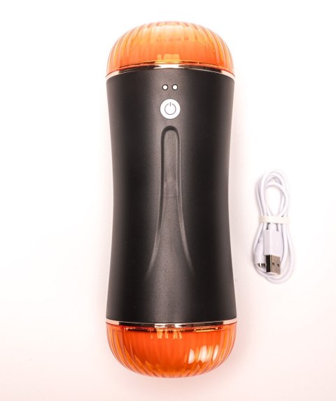 Masturbator Z Wibracją Dwustronny Wagina Anus Cyberskóra Ładowany Usb Czarny